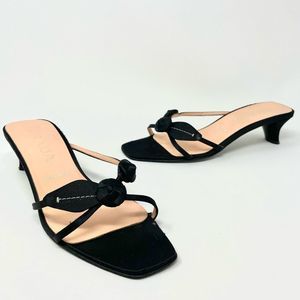 𝅺Prada Y2K Black Satin Strap Magnolia Kitten Heel Sandals Size 36/6